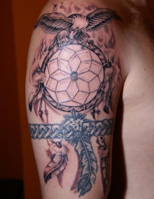 Man Right Half Sleeve Dreamcatcher Tattoo For Girls